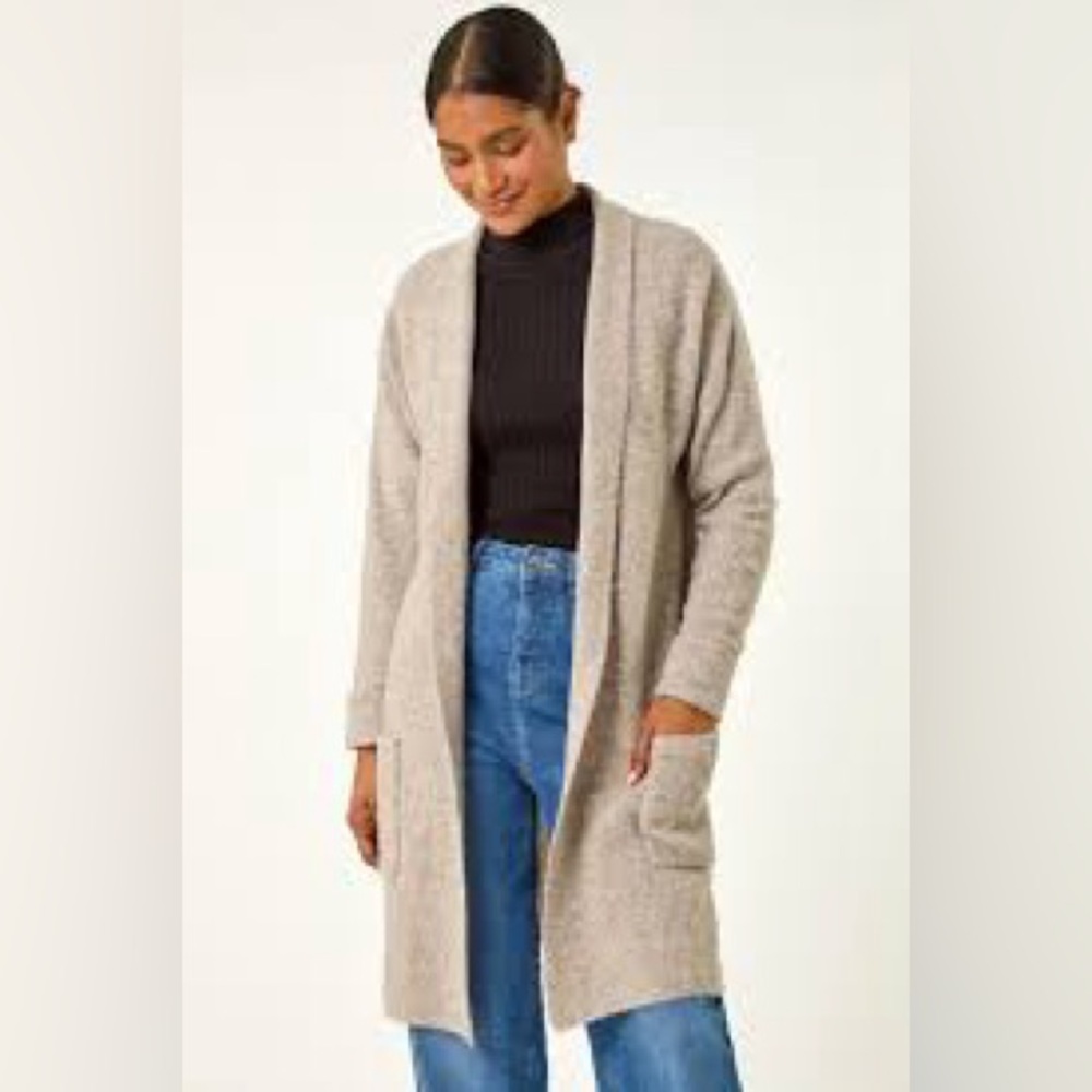 Tahari size large cotton tan long cardigan
